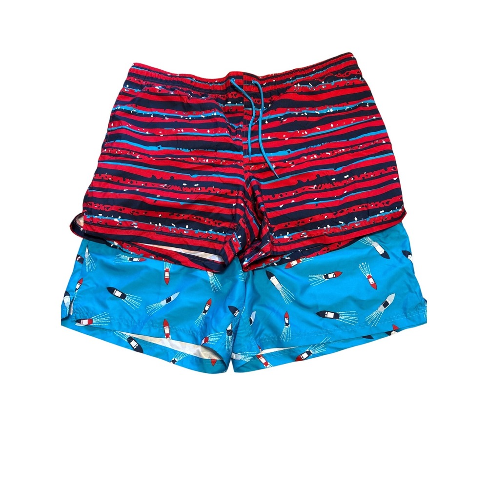 George Swim Trunks 2‎ pair Rocket Print Striped Lined Swimsuit Shorts 3XL 48-50